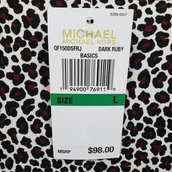 NWT MICHAEL KORS Arm Slit Animal Print Top Blouse Women L V-Neck Ruby Black - Picture 11 of 14